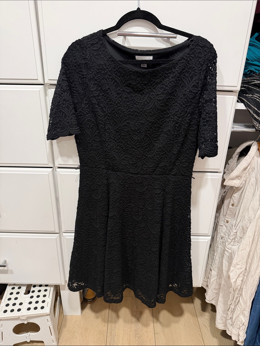 Charter Club Black Lace Fit-and-Flare Dress large petite